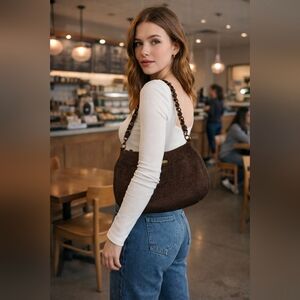 Eric Javits Brown Woven Shoulder Bag with Chain Strap